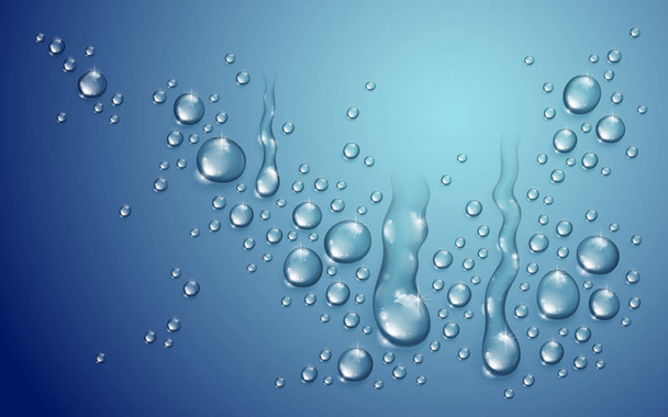 Gotas de agua en la ducha o piscina, condensado o gotas de lluvia ilustración vectorial transparente realista, fácil de poner sobre cualquier fondo o utilizar gotas por separado. - Vector, Imagen