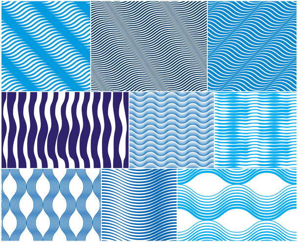 Ondas caóticas patrón sin costura, líneas de curva vectorial fondo de baldosas repetidas abstractas, ondas rítmicas de color azul
. - Vector, imagen