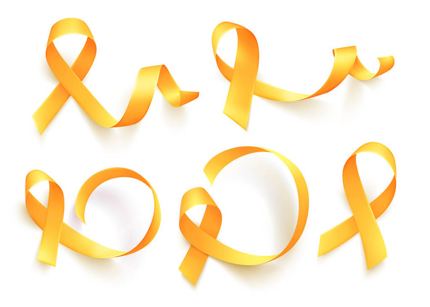 Realistic yellow ribbon. World childhood cancer awareness symbol, vector illustration. - ベクター画像