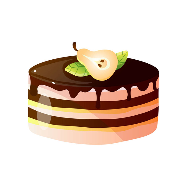 Delicious Cake with Fresh Pear and Chocolate, Sweet Tasty Dessert Vector Illustration - Vektör, Görsel