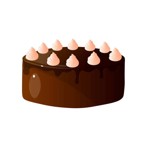 Delicious Cake with Chocolate and Whipped Cream, Sweet Tasty Dessert Vector Illustration - Vecteur, image