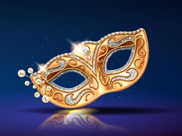 Perles près de masque doré pour festival, carnaval
 - Vecteur, image