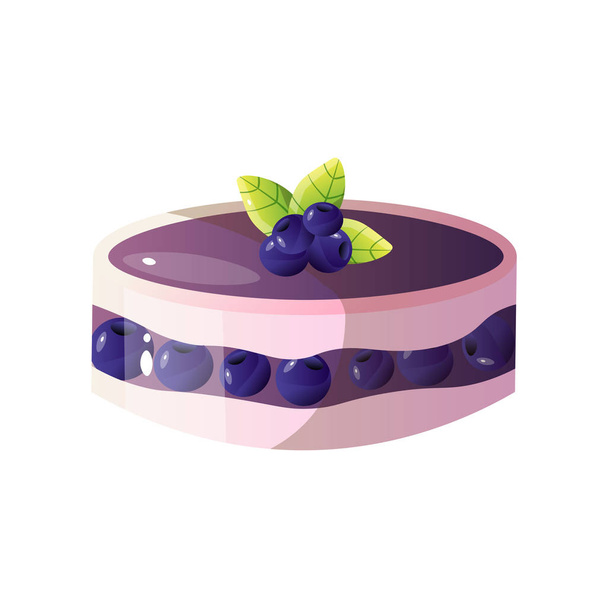 Delicious Cake with Fresh Blueberries, Sweet Tasty Dessert Vector Illustration - Vector, Image