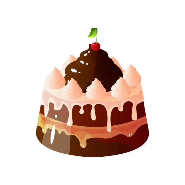 Delicious Chocolate Cake with Whipped Cream, Sweet Tasty Dessert Vector Illustration - Вектор,изображение
