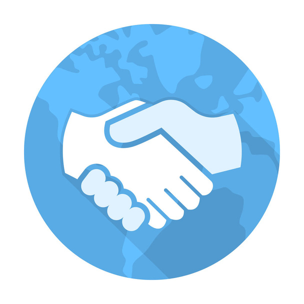 Icône vectorielle de poignée de main, icône de barre d'outils vectorielle de partenariat mondial pour la conception de logiciels sur le cercle bleu du globe - design iconique vectoriel
 - Vecteur, image