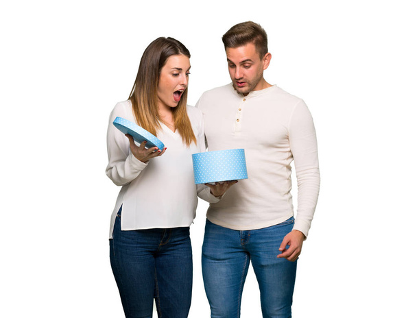 Couple in valentine day holding gift box in hands - Photo, Image