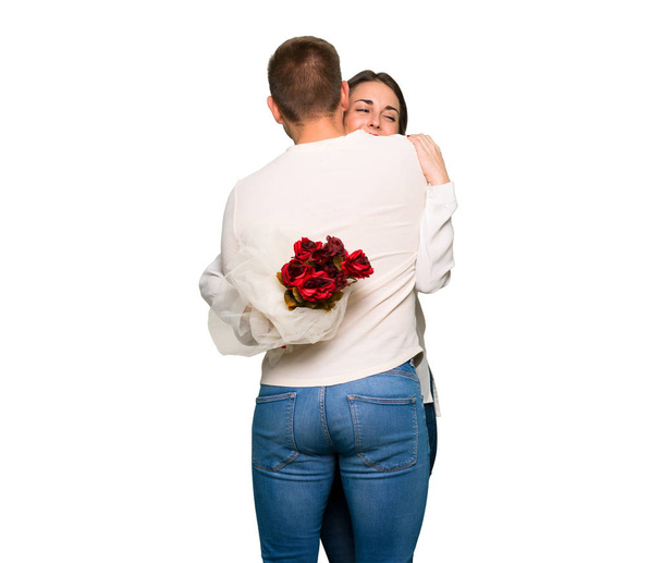 Couple dans la Saint Valentin avec des fleurs
 - Photo, image