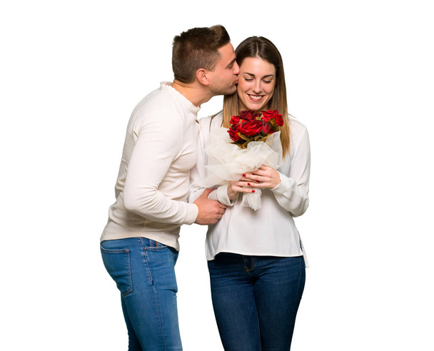 Couple in valentine day with flowers - Foto, afbeelding
