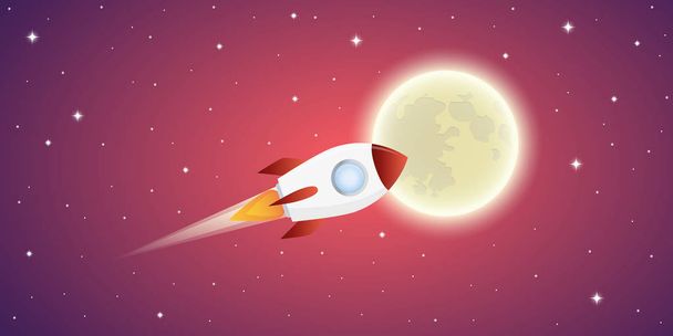 Raketa letí na měsíc v růžové hvězdné prostoru - Vektor, obrázek