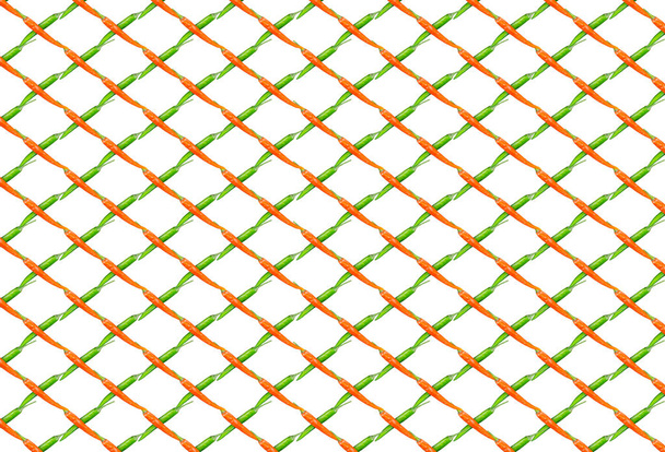 Netz Reihe von geneigten Linie von Chilischoten schneiden sich mit grün auf weißem Hintergrund pflanzlichen Ornament - Foto, Bild