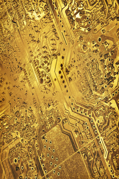 Circuit Board Rear View Gold Colored Vignette Background - Photo, Image