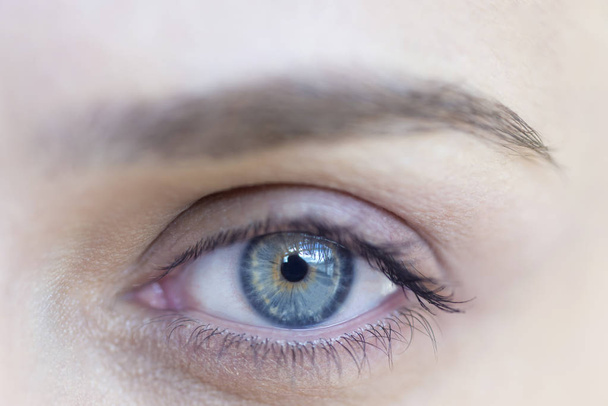Μακροεντολή εικόνα του ανθρώπινου ματιού. Γυναικών μπλε μάτι - Φωτογραφία, εικόνα