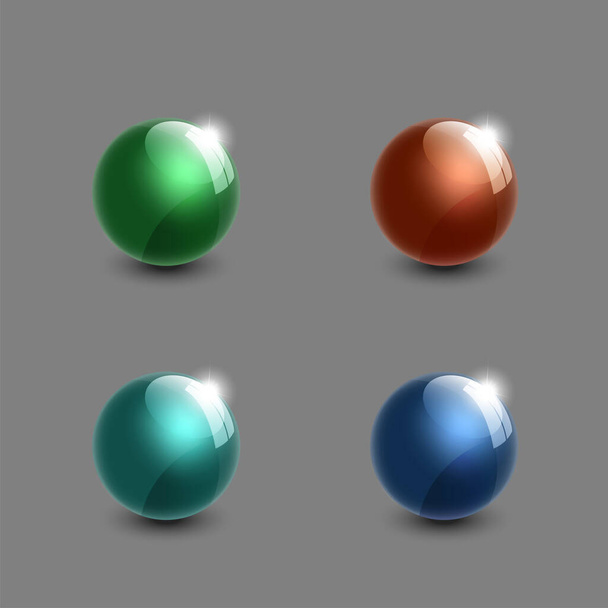 set of realistic glass balls 3d. Green, blue, cyan and orange colors illustration - Vector, afbeelding