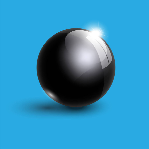 realistic black glass ball with shadow 3d vector illustration - Vector, Imagen