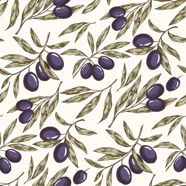 Seamless pattern with Olive branches - Vector, Image