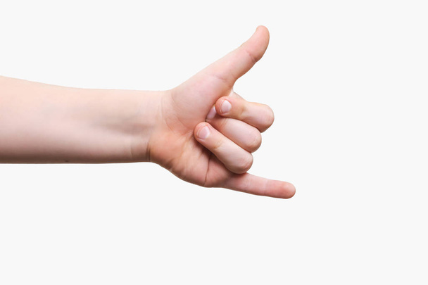 Shaka or calling hand sign - kid's hand - Photo, Image