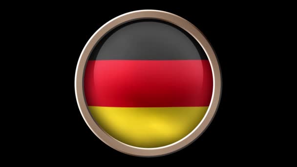Bandeira animada da Alemanha no botão isolado em preto. Looping sem costura
 - Filmagem, Vídeo
