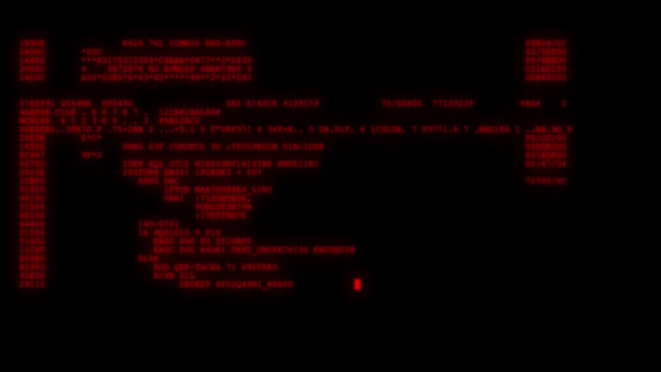 gecodeerde snel lang scrollen programmering hacken code veiligheidsgegevens stromen stream op rode display nieuwe kwaliteit nummers brieven codering techno vrolijke video 4k-beeldmateriaal - Video