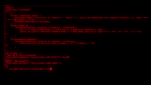 gecodeerde snel lang scrollen programmering hacken code veiligheidsgegevens stromen stream op rode display nieuwe kwaliteit nummers brieven codering techno vrolijke video 4k-beeldmateriaal - Video