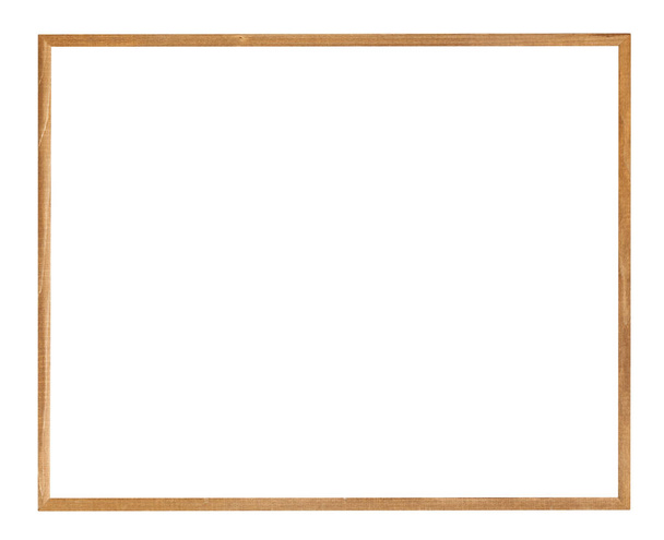 leerer großer schmaler brauner Holzrahmen mit ausgeschnittener Leinwand auf weißem Hintergrund - Foto, Bild