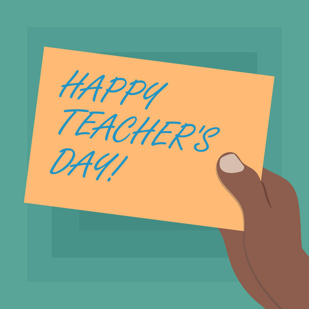 Conceptual hand writing showing Happy Teacher S Is Day. Business photo showcasing birth second President India used celebrate masters Drawn Hu analysis Hand Holding Blank Color Paper Cardboard. - Photo, Image