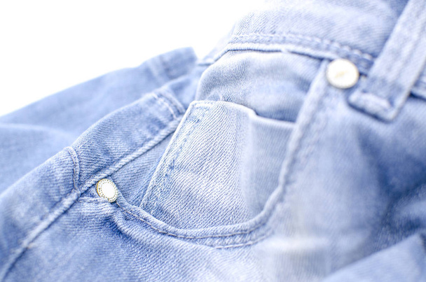Blue jeans, white background, clothes, fashion, charity - Foto, Imagem