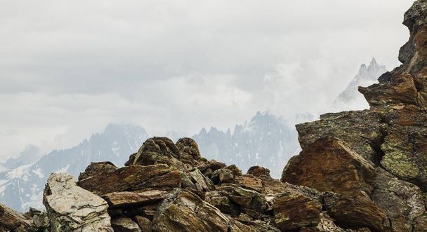 scenic view of majestic mountains landscape of Montblanc, Chamonix, France - Photo, image