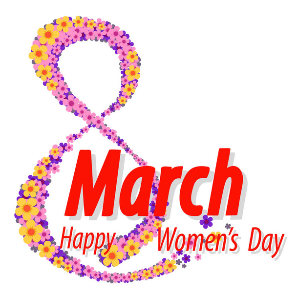 Figure 8 with colorful flowers on a white. Womens day. - Vector, Image