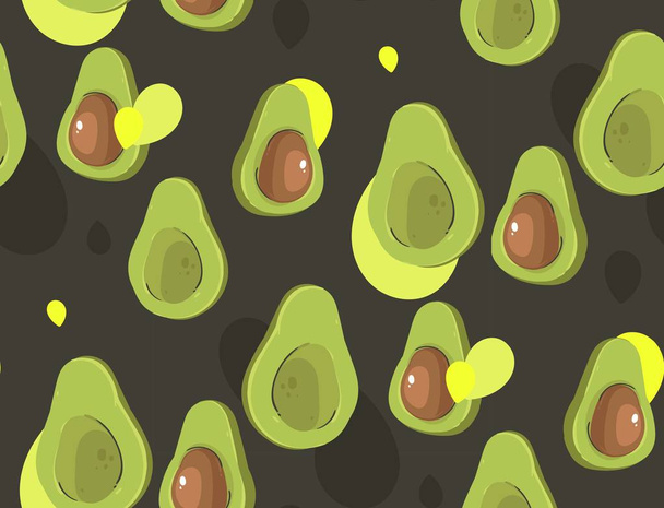 Hand getekende vector abstracte moderne cartoon avocado naadloze patroon print collage geïsoleerd op zwarte achtergrond - Vector, afbeelding