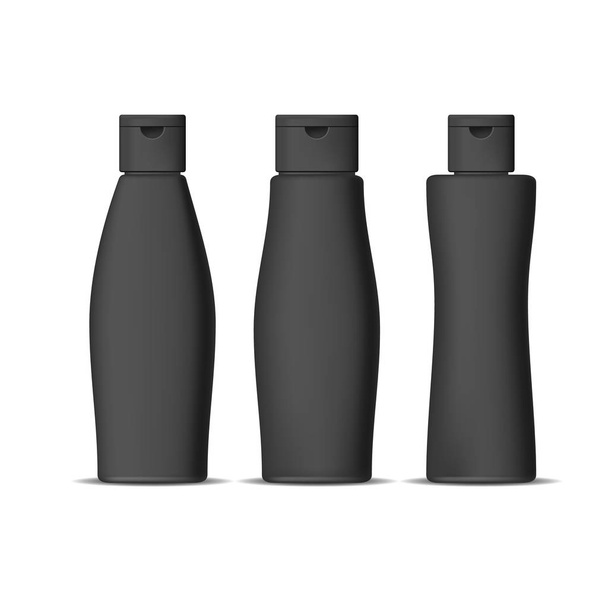 Realistic Detailed 3d Black Shampoo Bottles Set. Vector - Vetor, Imagem