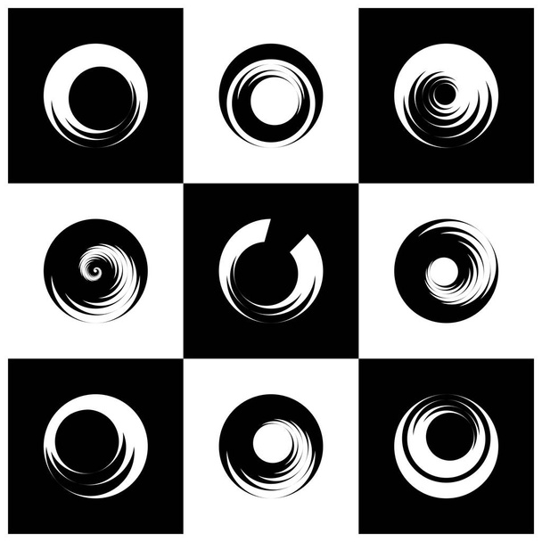 Конструктивные элементы круга со спиральным движением. Абстрактные черно-белые
 - Вектор,изображение