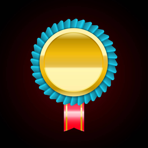 The blue golden badge medal with red ribbon. Vector illustration for design - Vektori, kuva