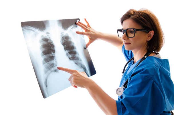 Femmina medico radiologo isolato su bianco
  - Foto, immagini