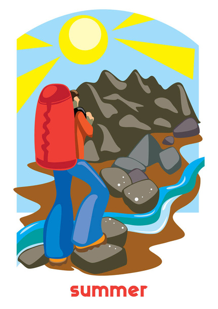Man on vacation in the mountains - Vector, afbeelding