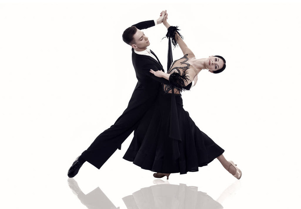 ballroom dance couple in a dance pose isolated on white - Fotó, kép