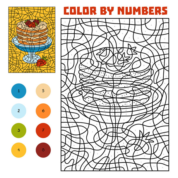 Color by number, education game for children, Pancakes - Vector, Image
