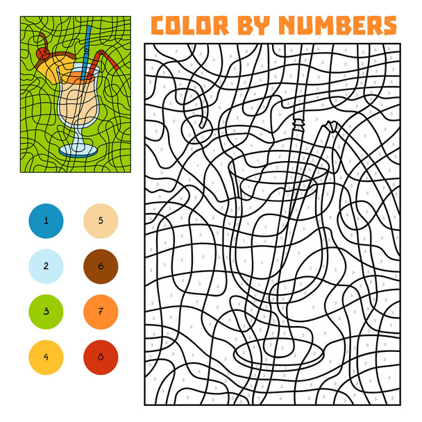 Колір за номером, освіта, ігри для дітей, тропічний ананас коктейль - Вектор, зображення