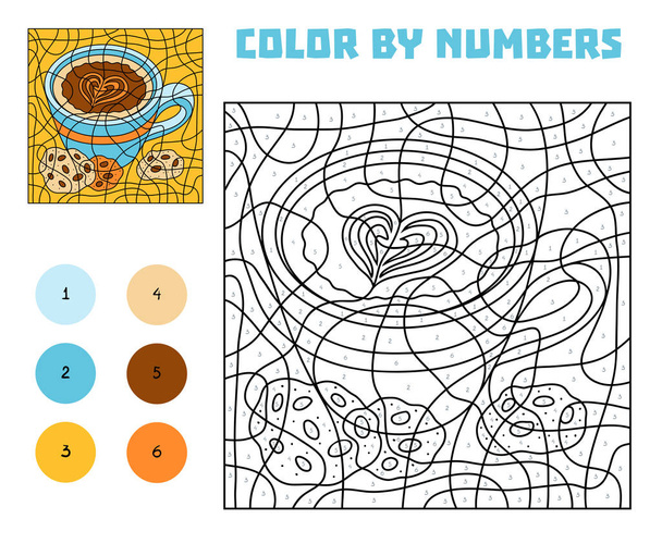 Color por número, juego de educación para niños, Una taza de café con galletas
 - Vector, imagen