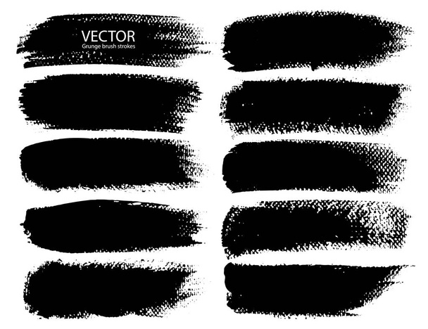 Set of brush strokes, Black ink grunge brush strokes. Vector illustration. - Vector, Image