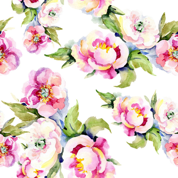 Bouquets floral botanical flower. Watercolor illustration set. Seamless background pattern. - Photo, Image