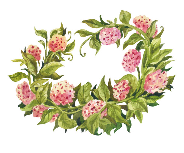 Decorative floral frame in a lush tropical style. Watercolor illustration, separate element for the design of wedding invitation or for example signs on the festive table - Fotó, kép
