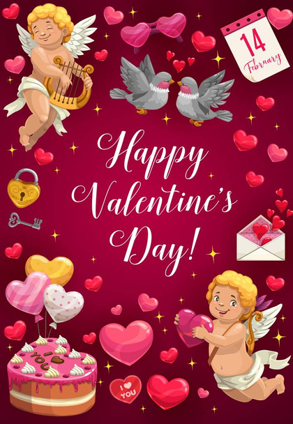 Láska srdce, Valentýnské dárky, dopis, Cupid - Vektor, obrázek