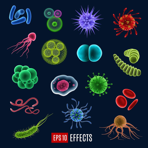 Векторные микробы, бактерии и вирусные иконы
 - Вектор,изображение