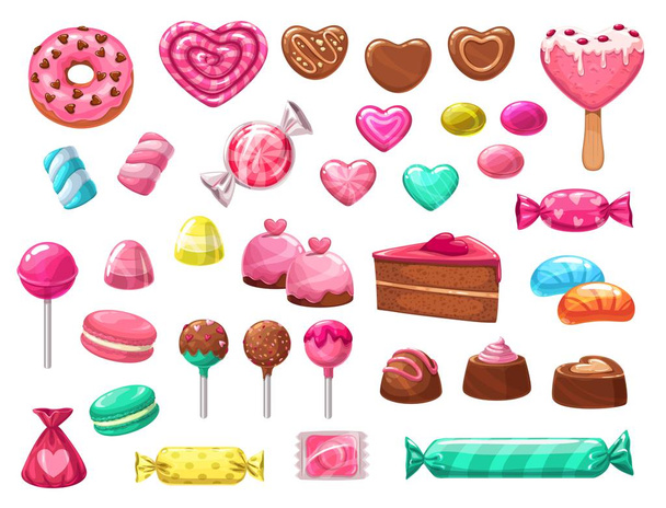 Valentines Day heart candies, sweets and cakes - Vetor, Imagem