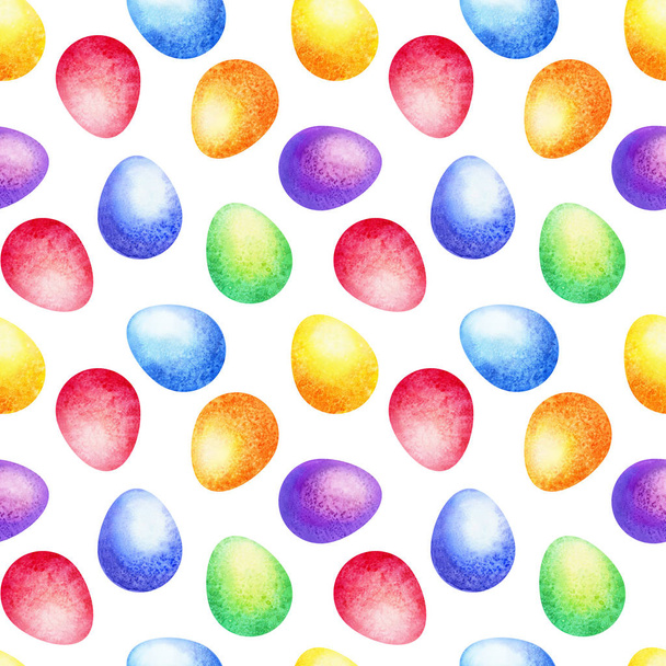 Modello Pasqua senza cuciture con uova colorate disegnate a mano. Sfondo acquerello
. - Foto, immagini