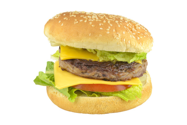 Hamburger, marha sajt burger paradicsommal - Fotó, kép
