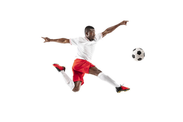 Professional african football soccer player isolated on white background - Фото, изображение