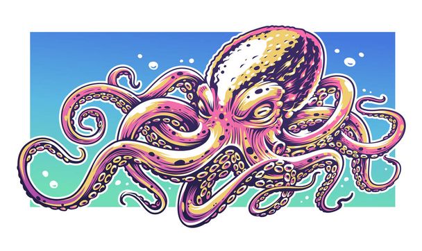 Octopus Vector Art met felle kleuren. Graffiti stijl vectorillustratie van octopus.  - Vector, afbeelding
