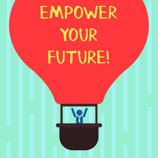 Sana kirjoittaa tekstiä Empower Your Future. Liiketoiminta käsite urakehityksen ja työllistyvyyden opetussuunnitelman opas Hu analyysi Nukke kädet Raising sisällä Gondola Ratsastus tyhjä väri ilmapallo
. - Valokuva, kuva