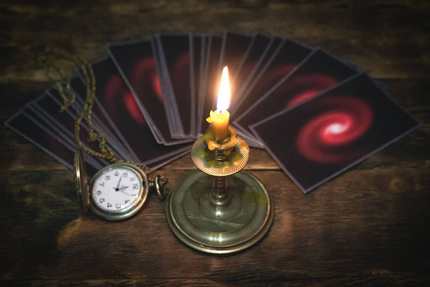 Tarot cards on the fortune teller table background. Future reading concept. - Fotografie, Obrázek